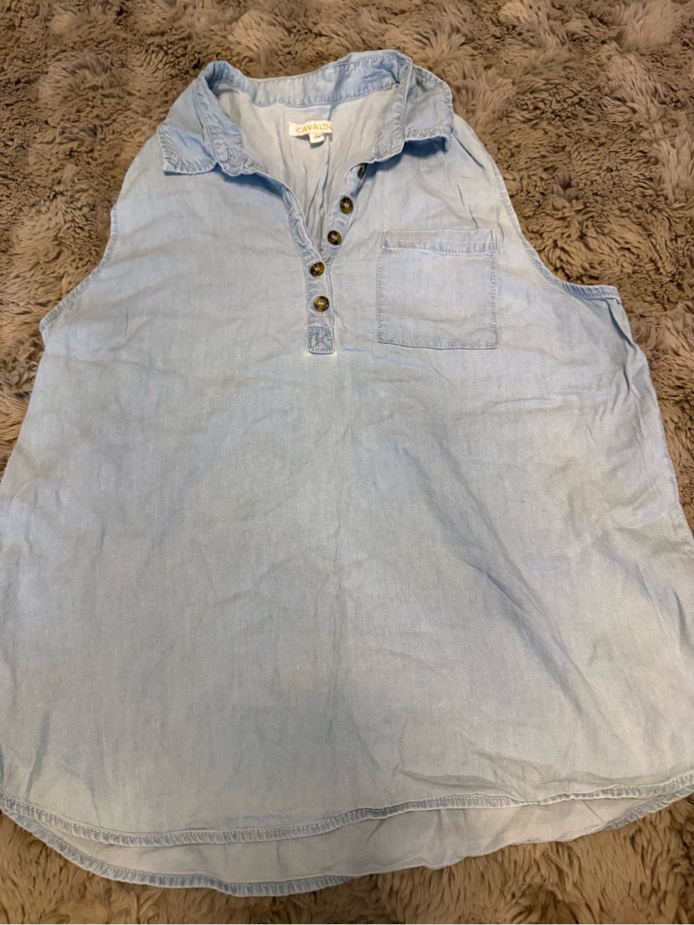 Light Blue Sleeveless Henley Shirt - Casual Women’s Top size medium